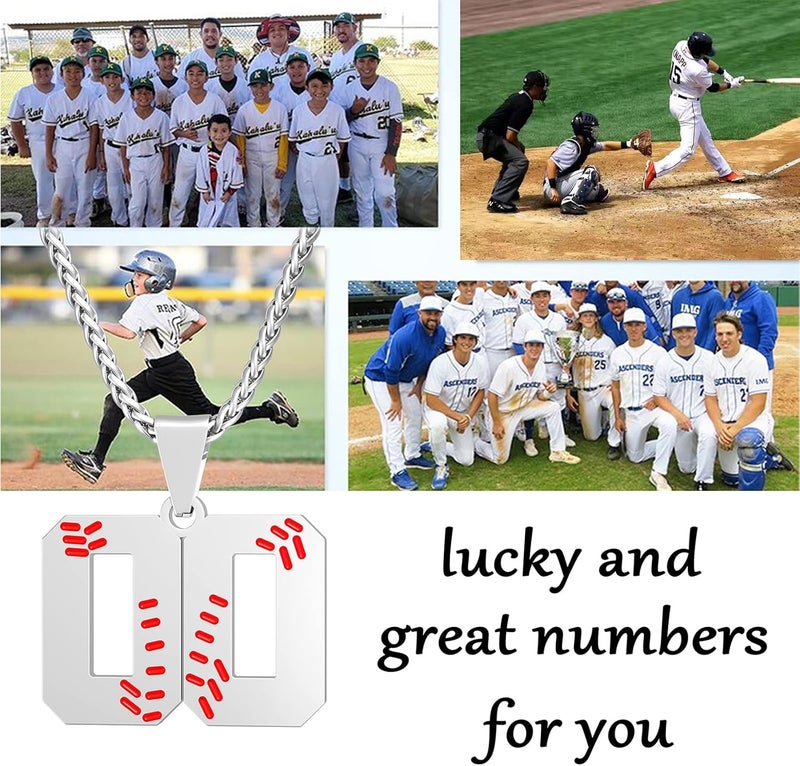 Wikavanli Personalized Baseball Jersey Number 00-99 Necklace - Stainless Steel Baseball Chain Pendant Necklace - Team Jewelry Gift for Boys, Girls, Men, Women - Image 3